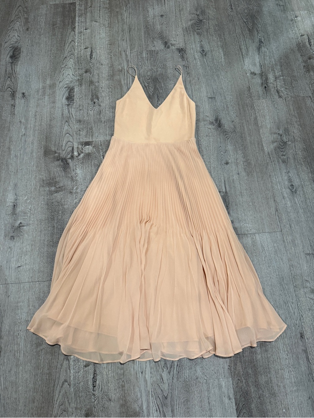 Wilfred Beige Light Brown Pleated Maxi Dress with Spaghetti Straps S